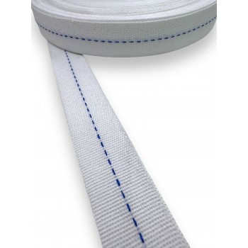  Trimming, webbing tape synthetic 30mm width in white color with blue stripe